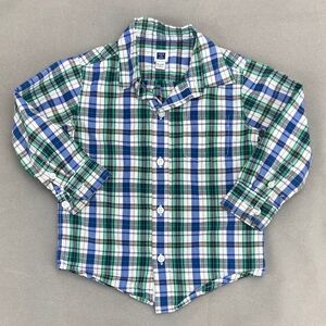 Janie and Jack Kids Plaid Button-Down Shirt - Blue, Green, White 18-24 mos